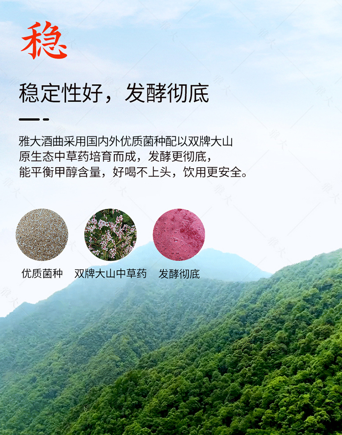 雅大酒曲穩(wěn)定性好，發(fā)酵徹底